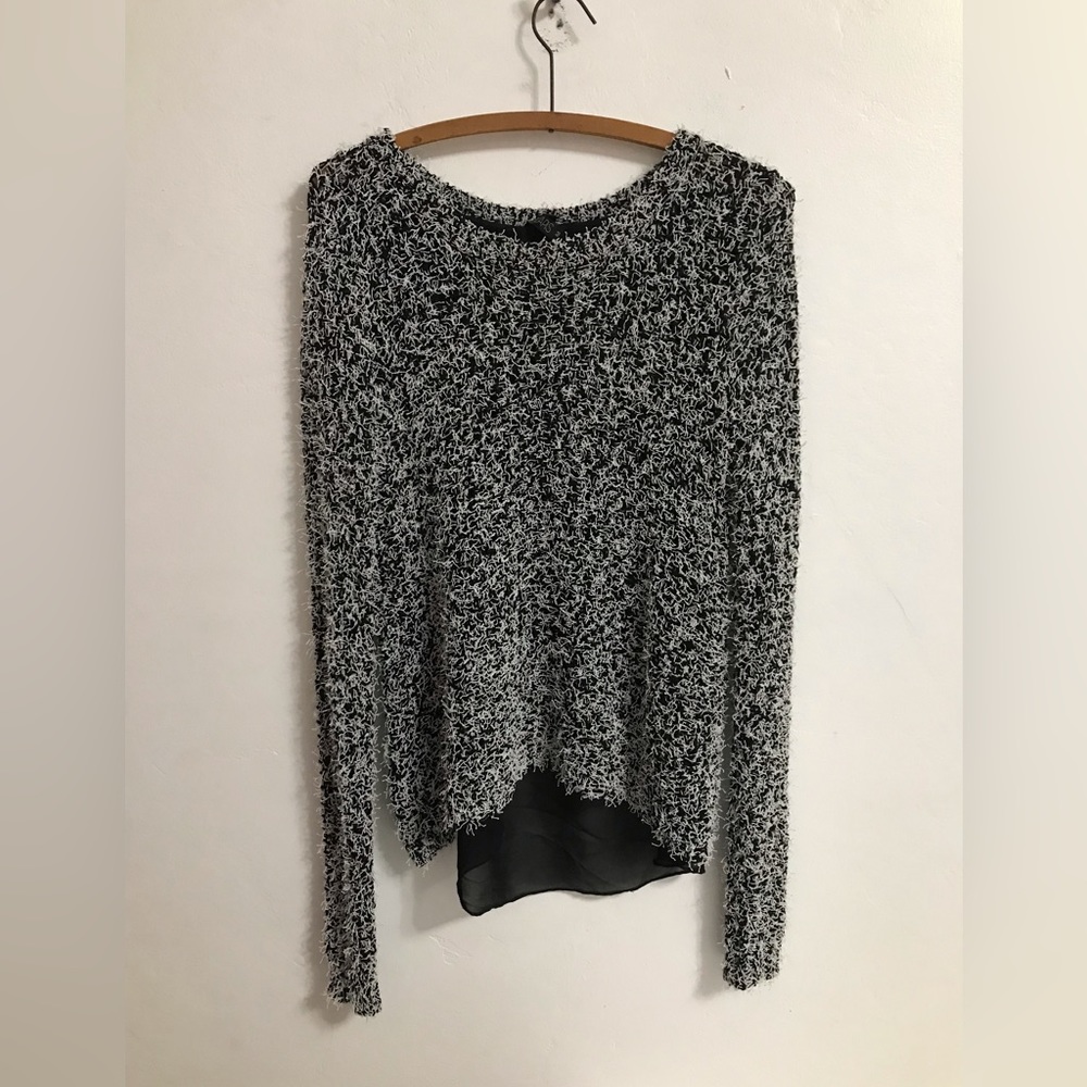 Anthropologie Lapis Women's Sweater Nubby Black White Buckle Back Size M